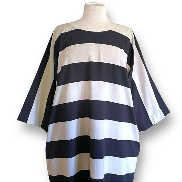 Vintage Vuokko Nurmesniemi Womens Dress Sz Medium Taupe Black Stripe Minimalist - Picture 3 of 8